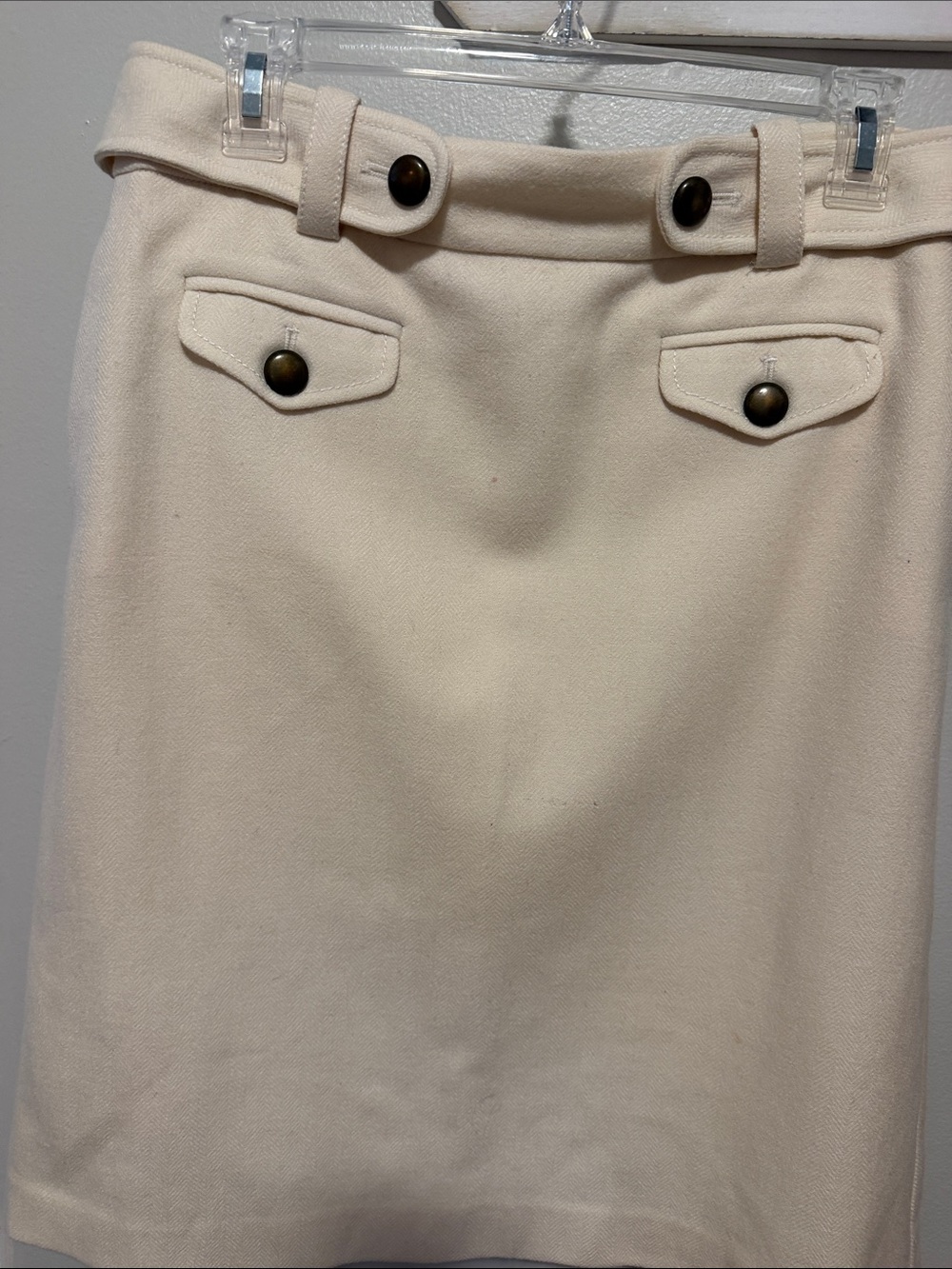 Wool - J Crew Wool Cream Midi Skirt with Button Detail